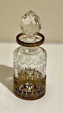 Antique French Cut Crystal Perfume Bottle with hand-painted Gold Ormolu Filigree picture