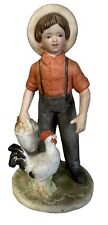 Chicken Lovers - Homco #1415 Farmhouse Country Boy - basket of eggs figurine Vtg picture