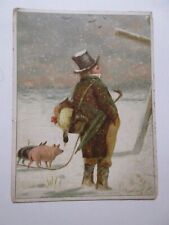 c1900s Raphael Tuck & Sons Victorian Trade Card hunter pigs undated 3.5
