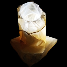 Honeycomb Calcite Candle Holder SET NEW Golden Crystal Decor + Electrical Base picture