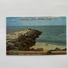 Greetings From Avalon New Jersey Stone Jetty With People Postcard VTG UNP picture