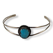 Vintage Southwestern Native American Navajo Thin Dainty Turquoise Cuff picture