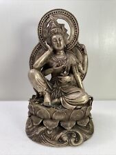 Vintage Bronze Statue Of Buddhist Goddess Vasudhara Holding Lotus 10