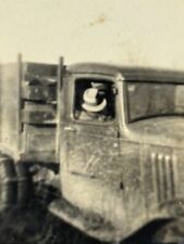 1S SMALL Photograph Mystery Man Napping Sleeping Worker Big Truck Sunshine 1930s picture