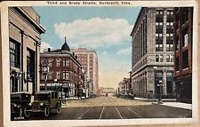 Davenport Iowa Brady Street Old Cars Trolley Antique Postcard c1920 picture