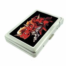 Devil Unicorn Em1 100's Size Cigarette Case with Built in Lighter Metal Wallet picture