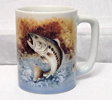 Otagiri Vintage Coffee Mug Largemouth Bass Fish Jumping River Fly Fisherman Nice picture