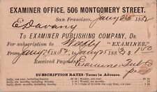 1882 Receipt For Subscription San Francisco Examiner Cover Card Scarce picture