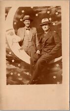 RPPC Postcard Two Men Paper Moon Studio Portrait Fedora Hats 1925-1942 JB30 picture
