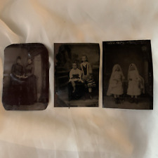 3 Vintage Tin Type Photographs Little Girls & 2 Women picture