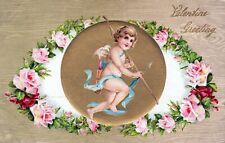 VALENTINE'S DAY - Cupid And Flowers Valentine Greeting Postcard picture