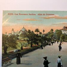 Postcard Antique Vintage Victorian Garden FRENCH Palms Fashion Parasol House OLD picture