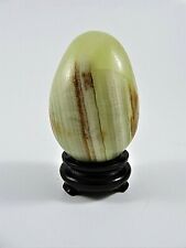 Vintage Polished Onyx Quartz Egg Hand Carved Lacquered With Wood Stand picture