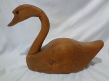 Elegant Hand Carved Wood Swan with Glass Eyes 15 inc long picture