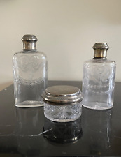 Antique Gustave Keller France Glass and Silver Mounted Vanity Bottles and Box picture