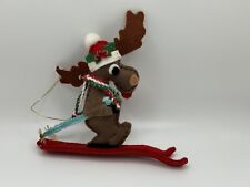 Vintage Felt Christmas Ornament Moose Skiing Handmade picture