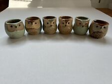 Owl Planters Ceramic Set Of 6, 2 1/2” High, Blues, Greens And Tan Colors picture