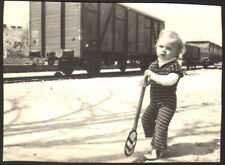 Kid little boy with signal and train vagon old photo 14x10 cm   # 41318 picture