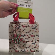 Jingles And Joy Christmas Holiday Set of 2 Small Canvas Gift Tote Bags NWT picture