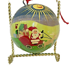 Vintage Handmade Hand Painted Christmas Ball Ornament Santa Deer Tree 2.5 inches picture
