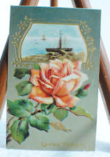 Antique 1900's Loves Token Unposted Embossed Rose Sailboat Postcard picture