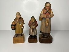 3 Vintage Wood Carved  People Different Brands Inc Anri W/ Sticker See Pics  picture
