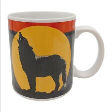 Otagiri Tom Taylor Coffee Mug - 10oz vtg Gray Black Full Moon Wolf Pack Howling picture