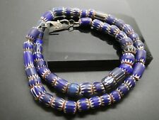 Antique Venetian Chevron Blue African Trade 52 Bead Strand Necklace 23' picture