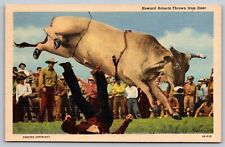 Postcard Linen Southwest Rodeo Scene Bucking Steer throws Howard Roberts A19 picture