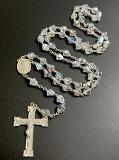Vintage Catholic Iridescent Tear Drop 23” Rosary, Pewter Crucifix picture