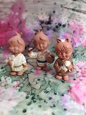 Vintage Group of 3 Seto Craft Japan Clay Bisque Folk Art Child Figurines. picture