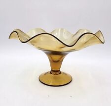 Vintage Guildcraft Glass Bowl Amber Ruffle Hand Made Florentine Italy 9