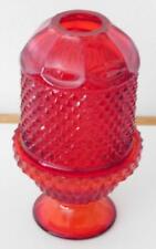 Vintage Viking Glass Ruby Red Diamond Point Glimmer Fairy Lamp Candle Holder picture
