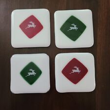 Vintage Deer Christmas Solid Glass Square Coasters Set ? John Deere ? Theme picture