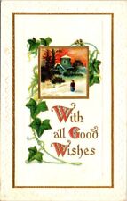 vintage postcard - With all good wishes winter scene embossed unposted c1900s picture