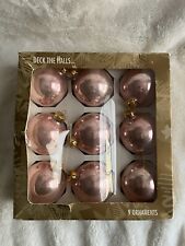 VTG Rauch Shiny Pink Glass Christmas Ornaments 9 Count In Original Box USA 2.5