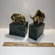 Vgt Gatco Bear & Bull Wall Street solid Brass & beautiful green ￼Marble Bookends picture