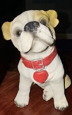 Vintage Cute Bulldog Pup With Red Collar And Heart Tag. 6” Tall picture
