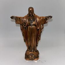 Jesus Sculpture Sacred Heart Figure Christ Antique Bronze Statue 6” Catholic picture