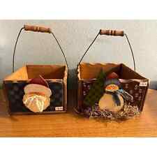 2 Handmade Wooden Box/Storage Caddy with Wood & Metal Handle-Snowman, Santa-Deco picture