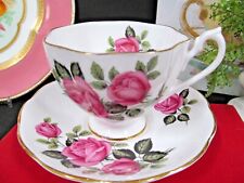Queen Anne tea cup & saucer pink cabbage rose pattern teacup England 1930s  picture