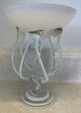 Josefina Art Glass Krosno Poland White Jellyfish Hand Blown Swirl Bowl picture