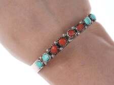 Vintage Zuni Carved turquoise and coral silver bracelet picture