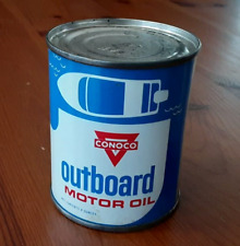 VINTAGE   CONOCO  NEW  OUTBOARD  MOTOR  OIL  CAN  -  8  OUNCES FULL picture