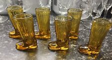Vintage Cowboy Boot Shot Glass/toothpick  Amber Glass Western Boot Lot of 6 picture