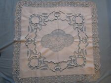 Vintage Embroidered White Linen Filet Lace cherubs Bridal Table Cloth Maltese picture