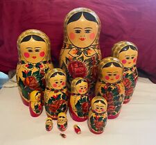 Vintage Russian Semenov Nesting doll Matryoshka 12 pc Hand Painted 12.75” picture