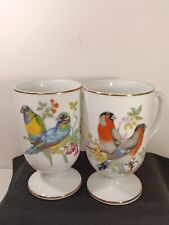 2) Vtg Ceramic/ Porcelain Glaze Song Birds W/ Gold Gilding & Pedestal Design... picture