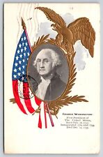 President & Patriotic~Inset Washington~Gold Eagle~Flag~PM 1908 Embossed Postcard picture