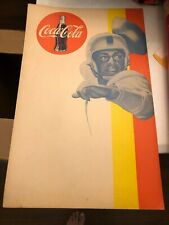 Vintage Coca Cola 21.5 x 13.5 vintage Old Cardboard Promo poster Football player picture